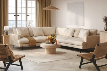 Menard 6-personers Venstrevendt L-formet Hjørnesofa i Manchester - Beige - Møbler - Sofaer - Hjørnesofa