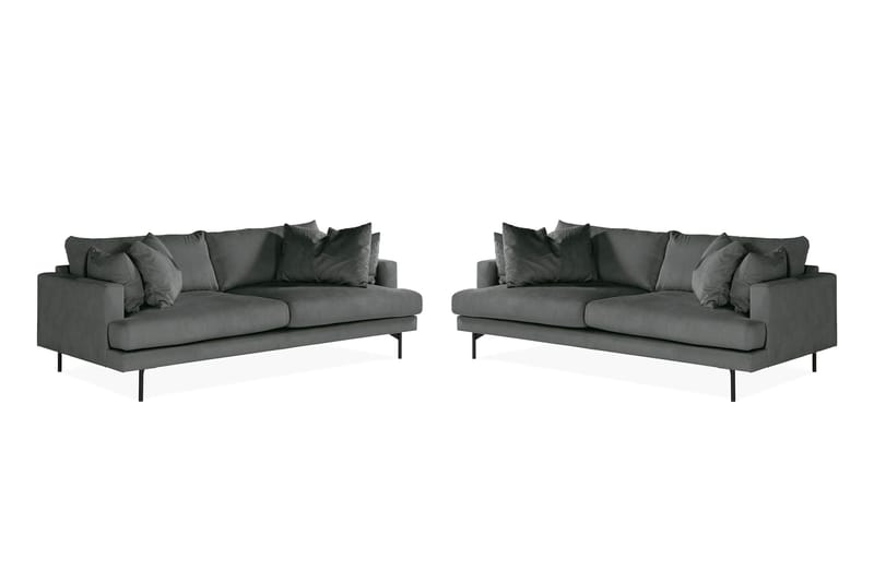 Menard Sofagruppe 3-personers + 3-personers Manchestersofa - Grå - Møbler - Sofaer - Sofagrupper