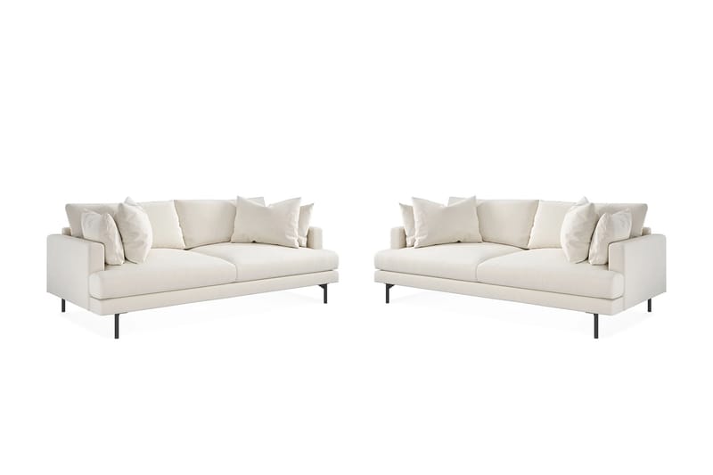 Menard Sofagruppe 3-personers + 3-personers Dyb Fløjlssofa 225 cm bred - Cremehvid - Møbler - Sofaer - Sofagrupper
