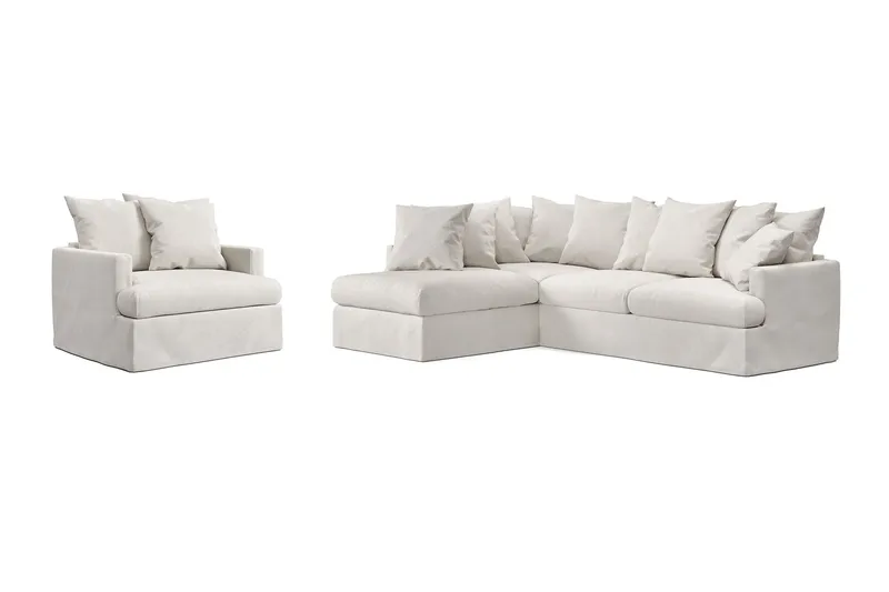 Menard Sofagruppe 4-personers Venstrevendt L-formet Chaiselongsofa + Lænestol i Stof, Beige