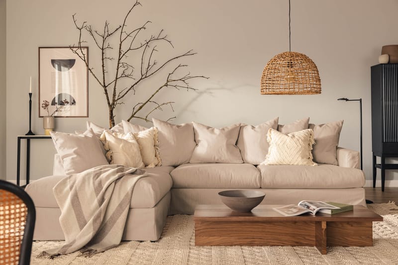 Menard Sofagruppe 4-personers Venstrevendt L-formet Chaiselongsofa + Lænestol i Stof - Beige - Møbler - Sofaer - Sofa med chaiselong