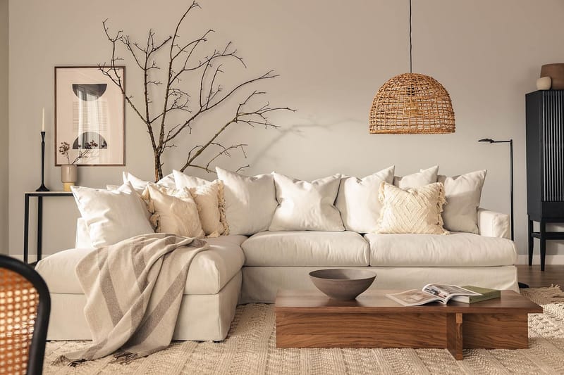 Menard Sofagruppe 4-personers Venstrevendt L-formet Chaiselongsofa + Lænestol i Stof - Lysegrå - Møbler - Sofaer - Sofa med chaiselong