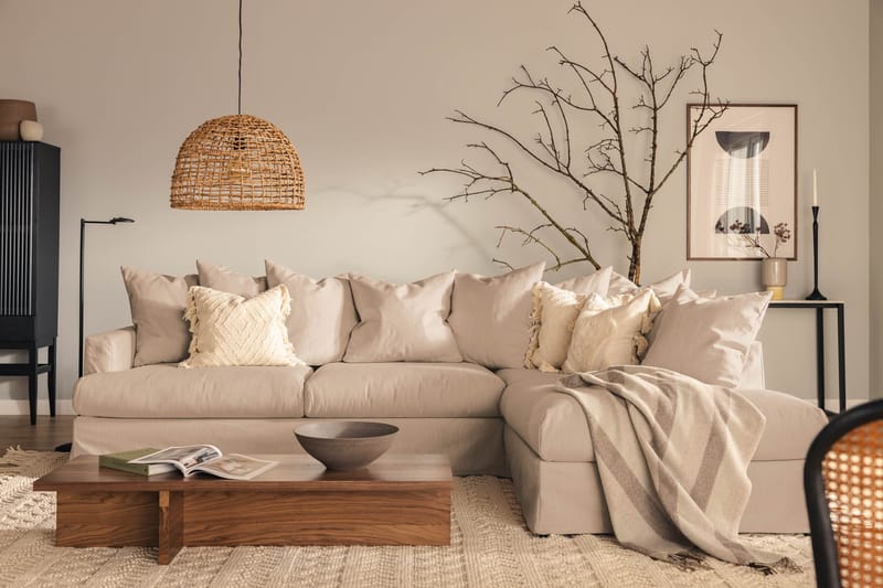 Menard Sofagruppe 4-personers Højrevendt L-formet Chaiselongsofa + Lænestol i Stof - Beige - Møbler - Sofaer - Sofagrupper