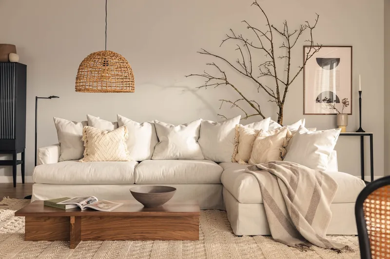 Menard Sofagruppe 4-personers Højrevendt L-formet Chaiselongsofa + Lænestol i Stof - Lysegrå - Møbler - Sofaer - Sofagrupper