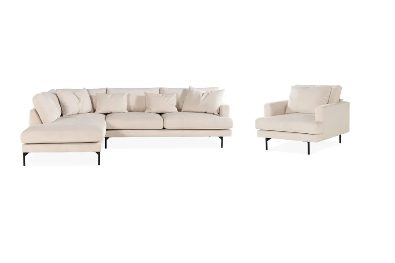 Menard Sofagruppe 4-personers Venstrevendt L-formet Chaiselongsofa + Stor Lænestol i Manchester, Beige