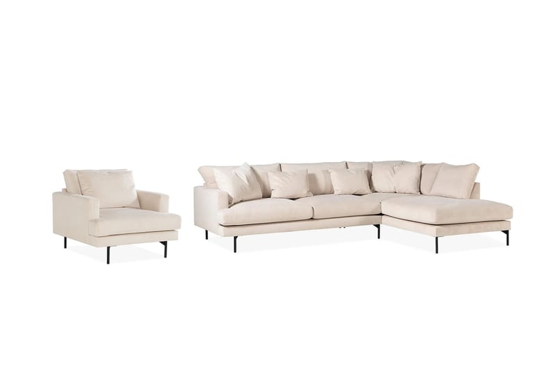 Menard Sofagruppe 4-personers Højrevendt L-formet Chaiselongsofa + Stor Lænestol i Manchester - Beige - Møbler - Sofaer - Sofagrupper