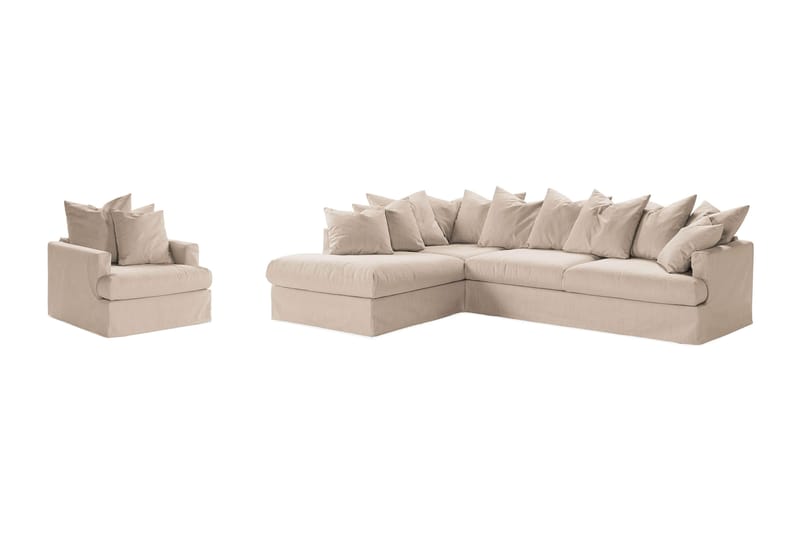 Menard Sofagruppe 4-personers med Chaiselong Venstre + Lænestol Vaskbart & aftageligt betræk - Beige - Møbler - Sofaer - Sofa med chaiselong