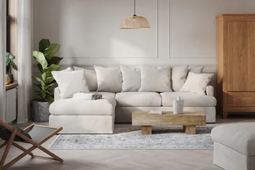 Menard Sofagruppe 4-personers Venstrevendt L-formet Chaiselongsofa + Lænestol i Stof - Beige - Møbler - Sofaer - Sofagrupper