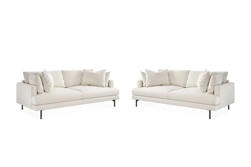 Menard Sofagruppe 4-personers + 4-personers Dyb Fløjlssofa 225 cm bred, Cremehvid