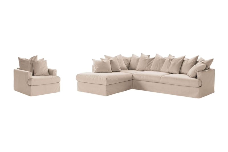 Menard Sofagruppe 4-personers Venstrevendt L-formet Chaiselongsofa + Lænestol i Stof, Beige