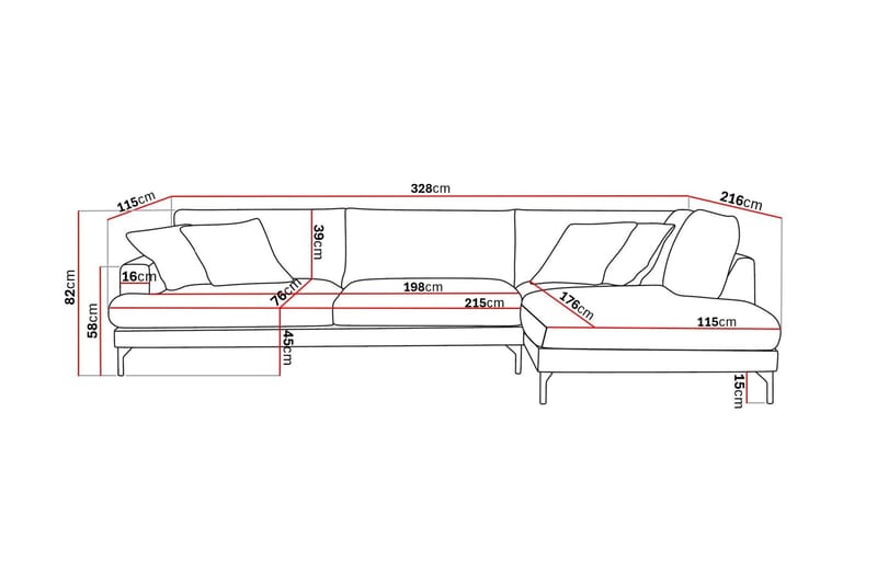 Menard Premium 5-personers højrevendt L-formet dyb chaiselongsofa i chenille - Grå - Møbler - Sofaer - Sofa med chaiselong
