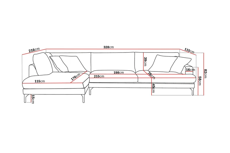 Menard Premium 5-personers venstrevendt L-formet dyb chaiselongsofa i chenille - Beige - Møbler - Sofaer - Sofa med chaiselong