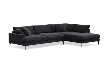 Menard Premium 5-personers højrevendt L-formet dyb chaiselongsofa i chenille - Trenza 01, Sort Chenille - Møbler - Sofaer - Sofa med chaiselong