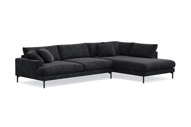 Menard Premium 5-personers højrevendt L-formet dyb chaiselongsofa i chenille - Sort - Møbler - Sofaer - Sofa med chaiselong