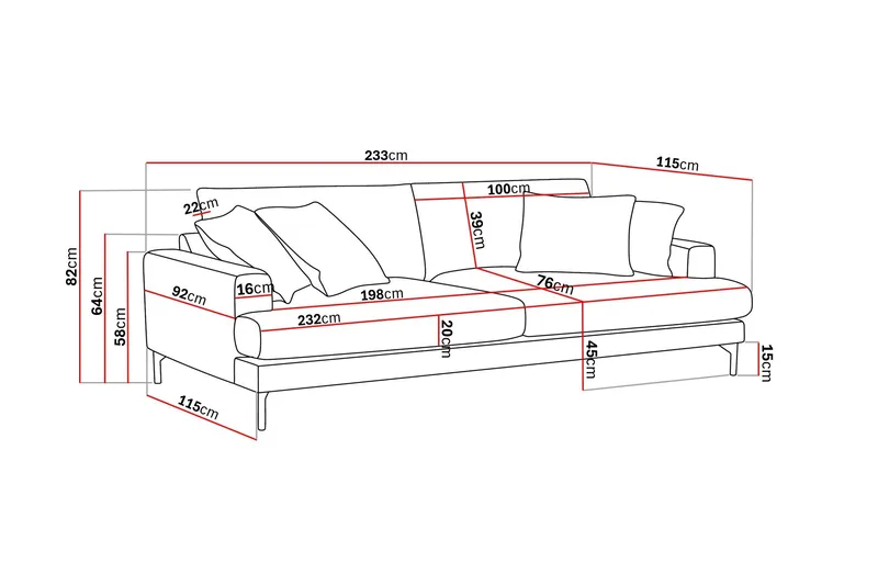 Menard Premium 4-personers dyb sofa i chenille - Grå/Blå - Møbler - Sofaer - 4 personers sofa