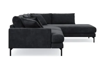 Menard Premium 5-personers højrevendt L-formet dyb chaiselongsofa i chenille - Trenza 01, Sort Chenille - Møbler - Sofaer - Sofa med chaiselong