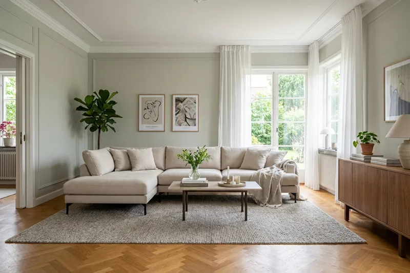 Menard Premium 5-personers venstrevendt L-formet dyb chaiselongsofa i stof - Beige - Møbler - Sofaer - Sofa med chaiselong