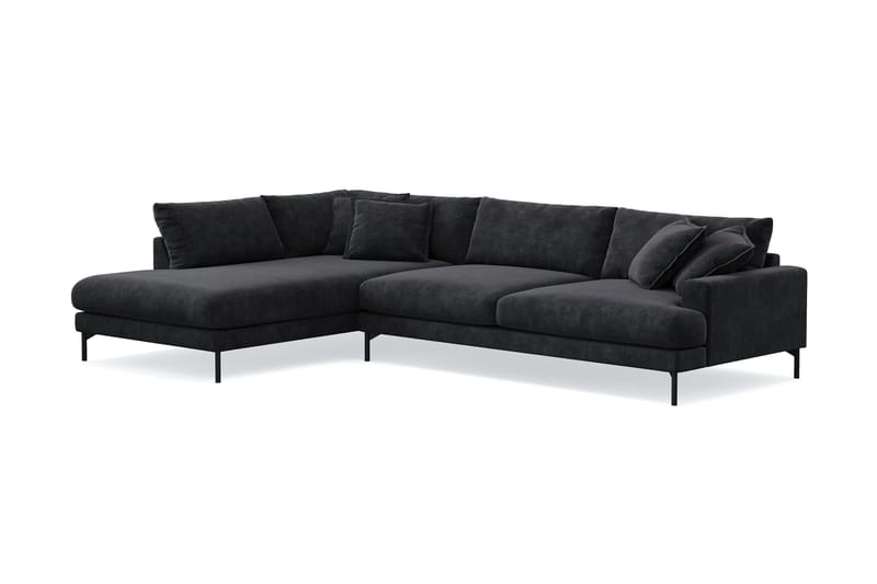 Menard Premium 5-personers venstrevendt L-formet dyb chaiselongsofa i chenille - Sort - Møbler - Sofaer - Sofa med chaiselong