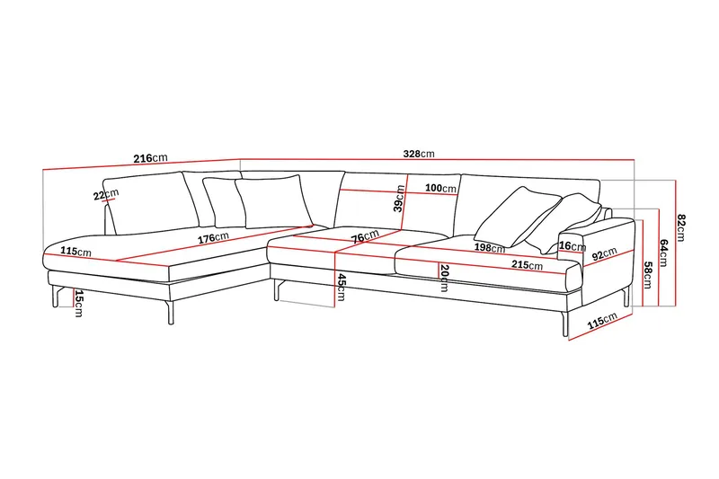 Menard Premium 5-personers venstrevendt L-formet dyb chaiselongsofa i chenille - Grå - Møbler - Sofaer - Sofa med chaiselong