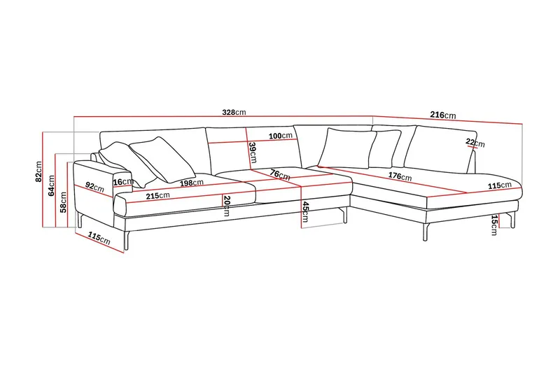 Menard Premium 5-personers højrevendt L-formet dyb chaiselongsofa i chenille - Brun - Møbler - Sofaer - Sofa med chaiselong