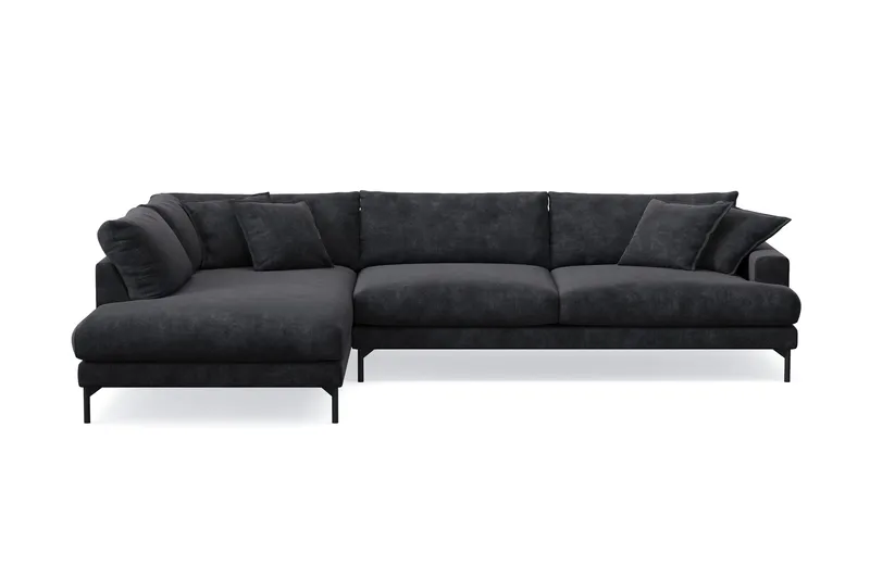 Menard Premium 5-personers venstrevendt L-formet dyb chaiselongsofa i chenille - Sort - Møbler - Sofaer - Sofa med chaiselong