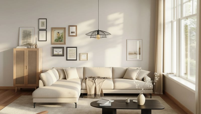 Menard Premium 5-seters Venstrevendt L-formet Dyp Sjeselongsofa i Chenille - Lys Beige - Møbler - Sofaer - Sofa med chaiselong