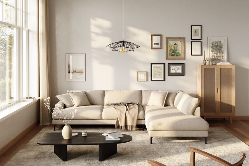 Menard Premium 5-seters Høyrevendt L-formet Dyp Sjeselongsofa i Bouclé - Lys Beige - Møbler - Sofaer - Sofa med chaiselong