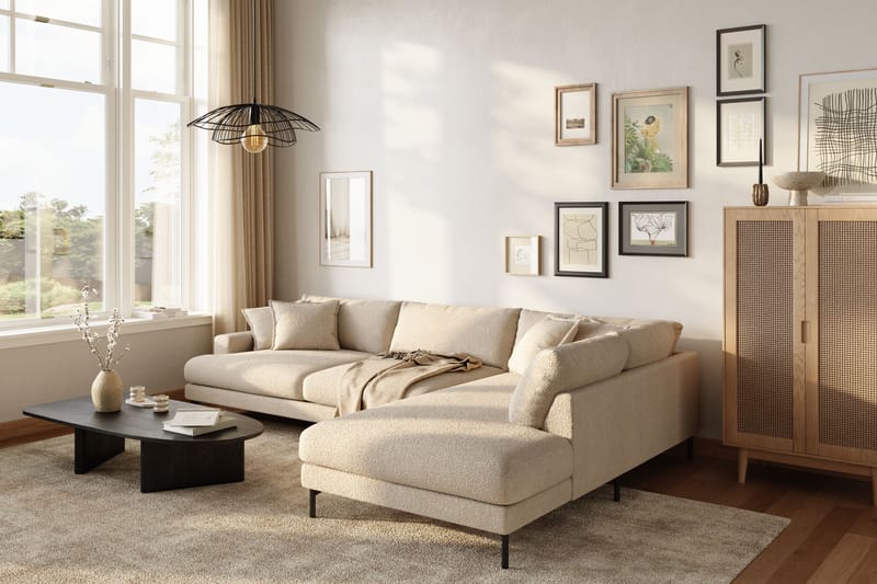 Menard Premium 5-seters Høyrevendt L-formet Dyp Sjeselongsofa i Bouclé - Lys Beige - Møbler - Sofaer - Sofa med chaiselong