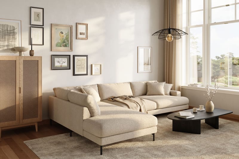 Menard Premium 5-seters Venstrevendt L-formet Dyp Sjeselongsofa i Bouclé - Lys Beige - Møbler - Sofaer - Sofa med chaiselong