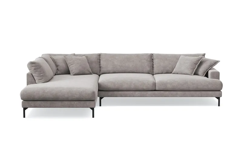 Menard Premium 5-personers venstrevendt L-formet dyb chaiselongsofa i chenille, Grå/Brun