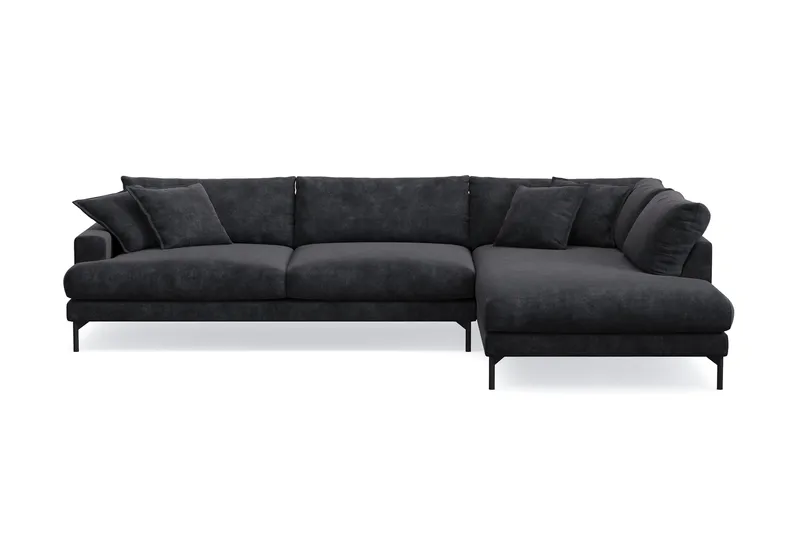 Menard Premium 5-personers højrevendt L-formet dyb chaiselongsofa i chenille - Sort - Møbler - Sofaer - Sofa med chaiselong