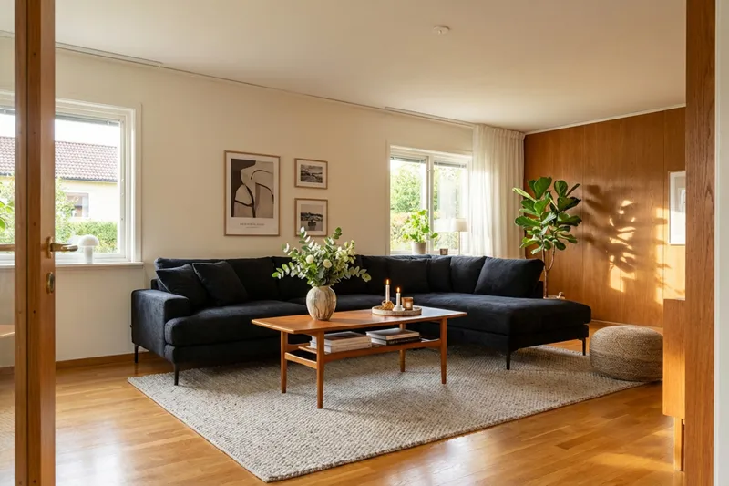 Menard Premium 5-personers højrevendt L-formet dyb chaiselongsofa i chenille - Sort - Møbler - Sofaer - Sofa med chaiselong