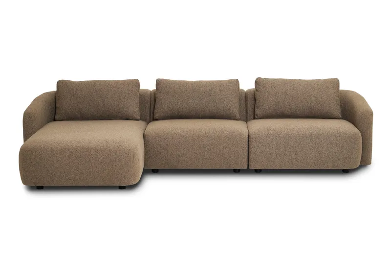 Milano 5-personers Afrundet Venstrevendt L-sofa med Lav Ryg i Brun Bouclé, Brun