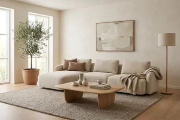 Milano 5-personers Afrundet Venstrevendt L-sofa med Lav Ryg i Beige Bouclé - Beige - Møbler - Sofaer - Sofa med chaiselong