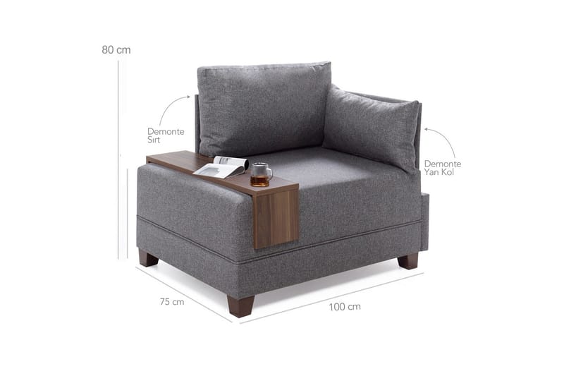 Algeria lænestol Højre - Grå - Møbler - Sofaer - Modulsofaer - Andre moduler til modulsofa