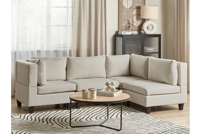 Buck 4-personers L-formet Modulsofa med Chaiselong og Hjørnesofa i Stof - Beige|Sort - Møbler - Sofaer - Modulsofaer - Komplet modulsofa