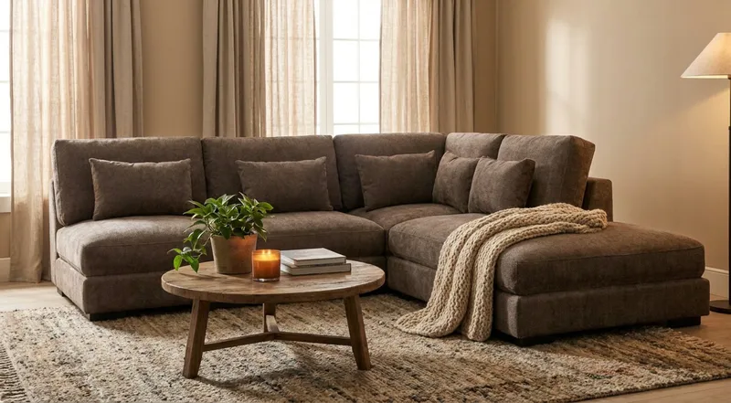 Dubai chaiselongsofa venstre ekstra dyb i Chenille - Mørkebrun - Møbler - Sofaer - Modulsofaer - Komplet modulsofa