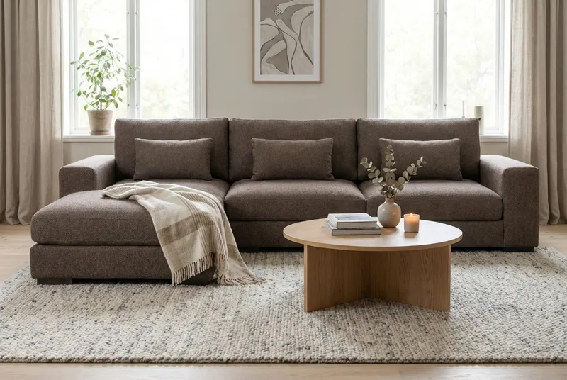 Dubai Ekstra dyb 4-personers modulsofa med divan højre i stof ekstra dyb - Beige - Møbler - Sofaer - Modulsofaer - Komplet modulsofa