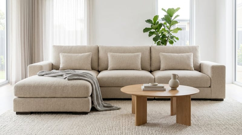 Dubai Ekstra dyb 4-personers modulsofa med divan højre i stof ekstra dyb - Lys beige - Møbler - Sofaer - Modulsofaer - Komplet modulsofa