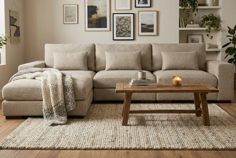 Dubai Ekstra dyb 4-personers modulsofa med divan højre i stof ekstra dyb - Greige - Møbler - Sofaer - Modulsofaer - Komplet modulsofa