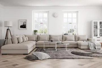Dubai stor U-modulsofa, byggesystem med divan højre ekstra dyb - Lys / Beige - Møbler - Sofaer - Modulsofaer - Komplet modulsofa
