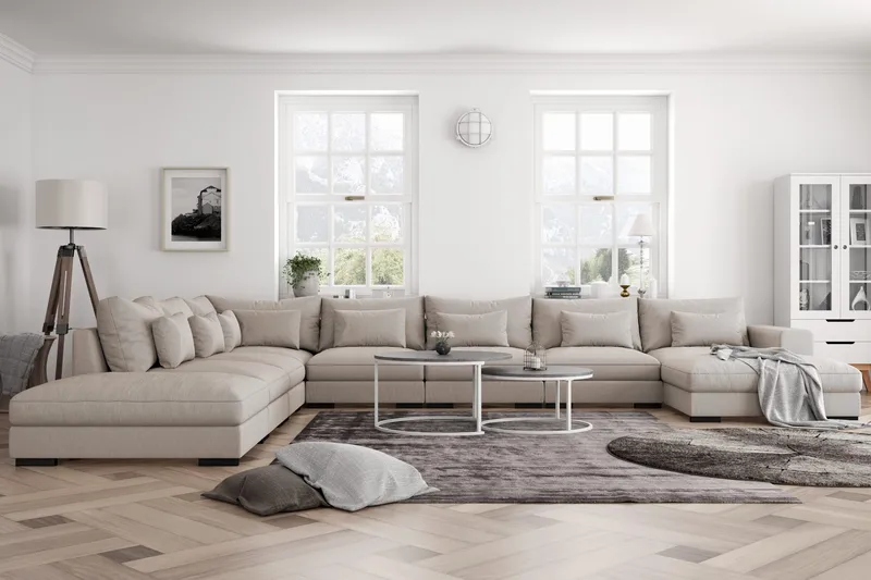 Dubai stor U-modulsofa, byggesystem med divan højre ekstra dyb - Lys / Beige - Møbler - Sofaer - Modulsofaer - Komplet modulsofa
