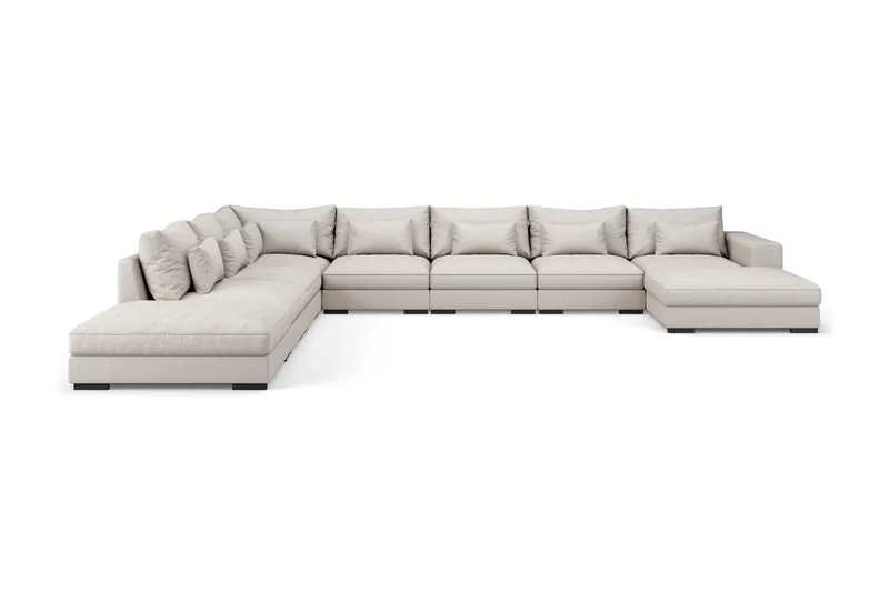 Dubai stor U-modulsofa, byggesystem med divan højre ekstra dyb, Lys / Beige