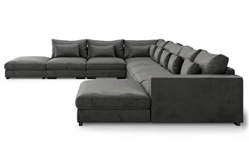 Dubai stor U-modulsofa Large med divan højre fløjl ekstra dyb - Mørkegrå - Møbler - Sofaer - Modulsofaer - Komplet modulsofa