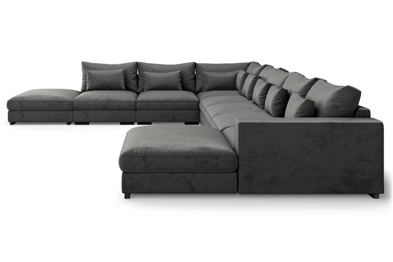 Dubai stor U-modulsofa Large med divan højre fløjl ekstra dyb - Mørkegrå - Møbler - Sofaer - Modulsofaer - Komplet modulsofa