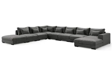 Dubai stor U-modulsofa Large med divan højre fløjl ekstra dyb - Mørkegrå - Møbler - Sofaer - Modulsofaer - Komplet modulsofa