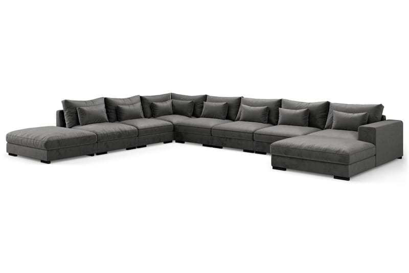 Dubai stor U-modulsofa Large med divan højre fløjl ekstra dyb - Mørkegrå - Møbler - Sofaer - Modulsofaer - Komplet modulsofa