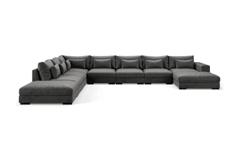 Dubai stor U-modulsofa Large med divan højre fløjl ekstra dyb, Mørkegrå