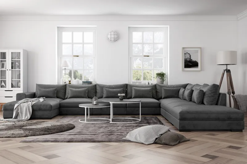 Dubai stor U-modulsofa Large med divan højre fløjl ekstra dyb - Mørkegrå - Møbler - Sofaer - Modulsofaer - Komplet modulsofa