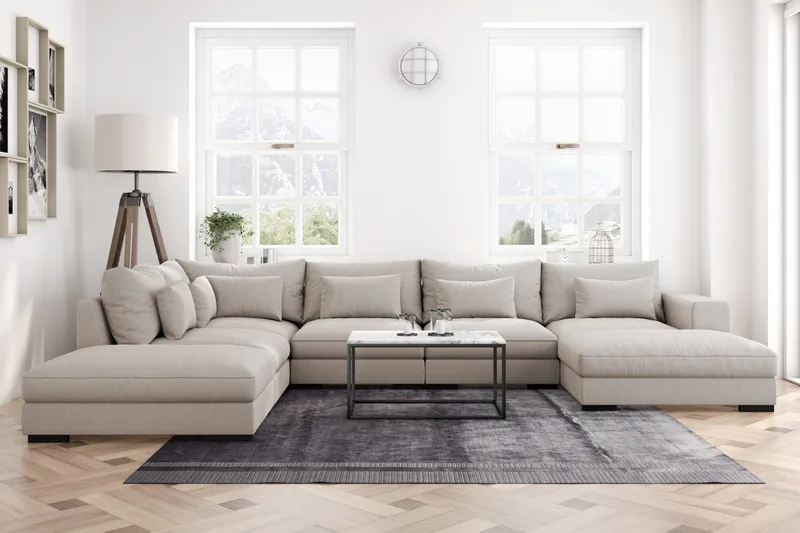 Dubai stor U-modulsofa med divan højre 432 cm ekstra dyb - Beige - Møbler - Sofaer - Modulsofaer - Komplet modulsofa